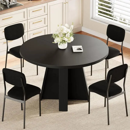 5-Piece Round Dining Table Set or 4, 47" ern Kitchen Table and 4 Upholstered Chairs, Round Dining Room Table Set with Wood Base,