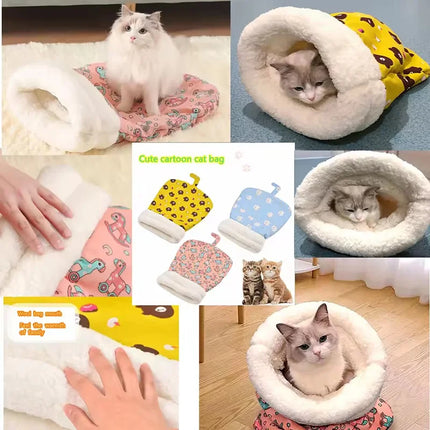 Winter Enclosed Fleece Lined Self Warming Washable Cat Cave Bed Pet Mat Sleeping Bag Indoor Pet Nest Pet Supplies