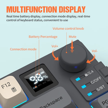 Premium Dual-Modes 2.4G+Bluetooth Keyboard Mouse Combo Rechargeable Keyboard With Display Screen & Knob For PC - product imag