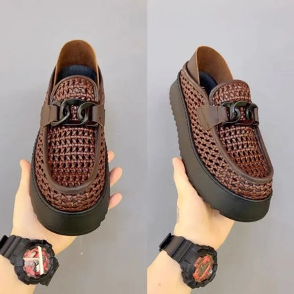 black brown casual business loafers man platform shoes sandals woven shoe man slip on mules half shoes for man