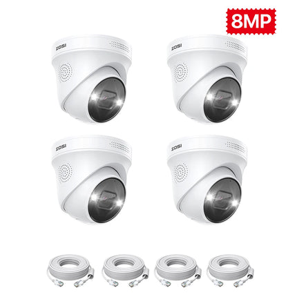 ZOSI 4K PoE Security Cameras with Ethernet Cables 8MP Weatherproof Outdoor Add-on Bullet/Dome Camera Only Work with ZOSI PoE NVR
