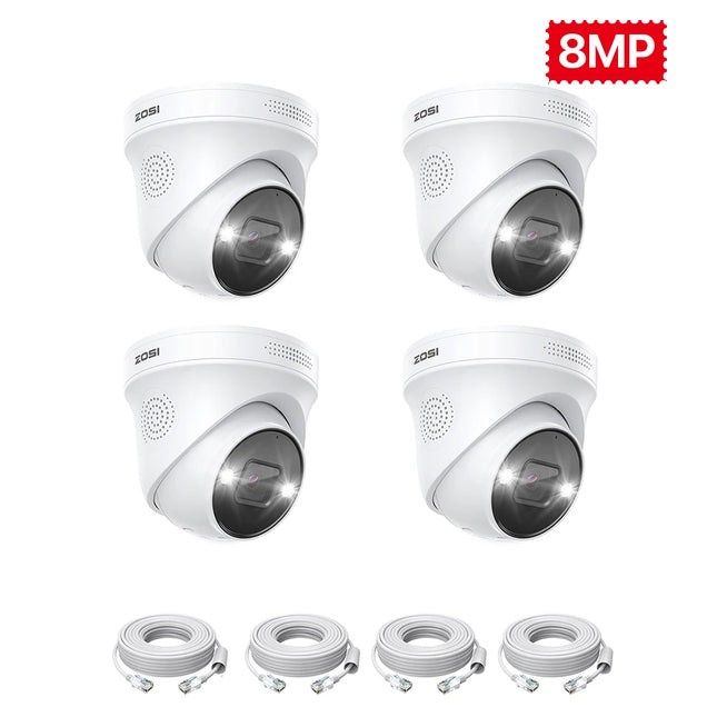 ZOSI 4K PoE Security Cameras with Ethernet Cables 8MP Weatherproof Outdoor Add-on Bullet/Dome Camera Only Work with ZOSI PoE NVR