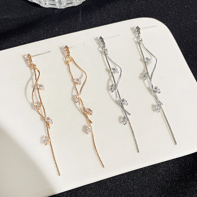 French Luxury Sweet Romantic Long Zircon Tassel Twisted Earrings for Women Temperament Wedding Banquet - product image 2