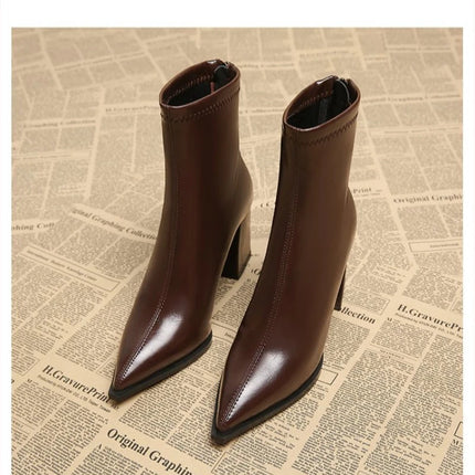 Women Elegant Outdoor Fashion Pointed Toe Boots New Retro Comfortable Ankle Boots High Heels Dress Shoes Women Zapatos De Mujer