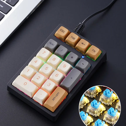 Numeric Keypad Numpad Mechanical Keyboard RGB Light One Hand Keyboard Financial Accounting Laptop Computer Keyboard Wired T21