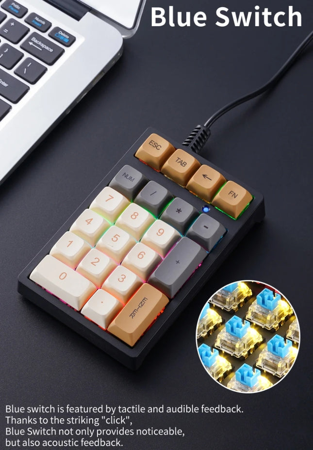 Numerische Tastatur Ziffernblock Mechanische Tastatur RGB-Beleuchtung Einhändige Tastatur Finanzbuchhaltung Laptop Computertastatur Kabelgebunden T21