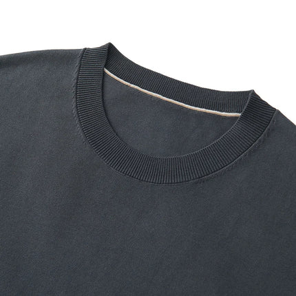100% Lyocell Men's T-Shirt Casual Solid Color Knitted Pullover Short-Sleeved Loose Round Neck Tees Pull Vest Tops