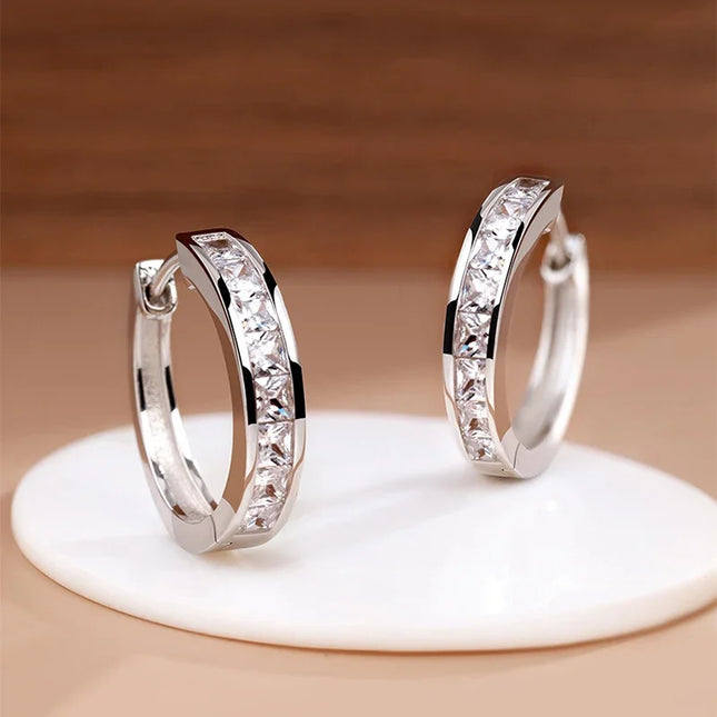 New 925 Sterling Silver Shining Zircon Earrings Women's Circle Round Earrings Fashionable Elegant - product image 7