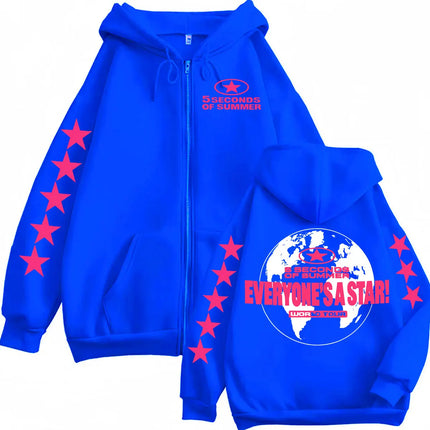2026 5 Seconds of Summer Everyone's A Star World Tour Zip Up Hoodies Men Women Harajuku Hip Hop Gothic Jacket Sweatshirt Hoodie