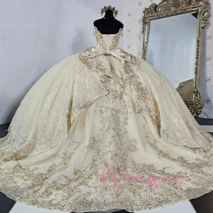 Sophie Store Customized Light Champagne Quinceanera Dresses Luxury Off the Shoulder Tulle Ball Gown Sweet 16 Vestidos De 15 Anos