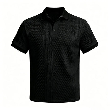 2026 Summer Men's Jacquard Knit Polo Shirt Contrast Collar Short Sleeve Loose Fit Soft Breathable Casual Sport Daily Wear Tops