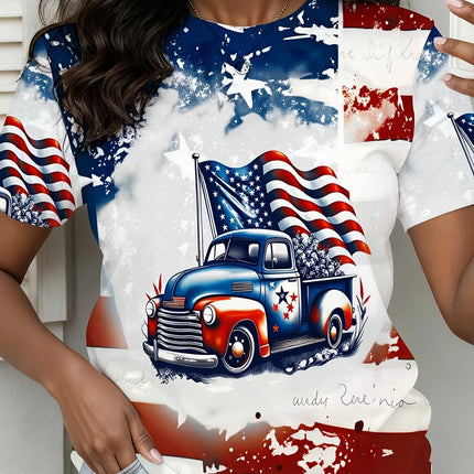 Elevate your casual look with this eye-catching women’s flag print t-shirt. Crafted from high-quality, skin-friendly material, i