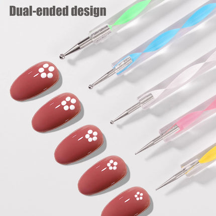 5pcs Nail Art Brushes Set Dotting Pen Detailing Brush Dotting/Dripping Tool Double-Ended Dotting Tool Polka Dot Brush