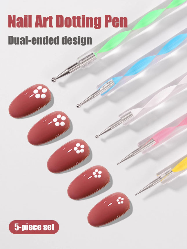 5pcs Nail Art Brushes Set Dotting Pen Detailing Brush Dotting/Dripping Tool Double-Ended Dotting Tool Polka Dot Brush