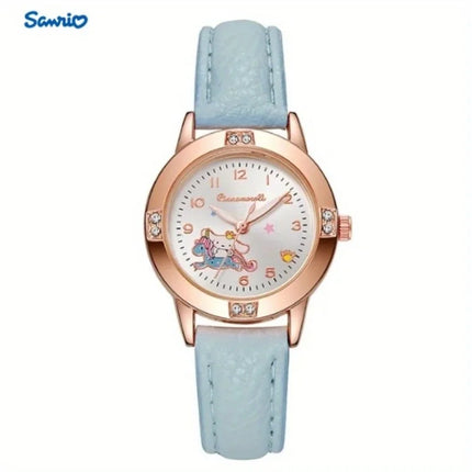 Sanrio Girls' Quartz Watch – Cute Crystal-Decorated Wristwatch with Adjustable Metal Strap, Soft Colors, Perfect Birthday Gift
