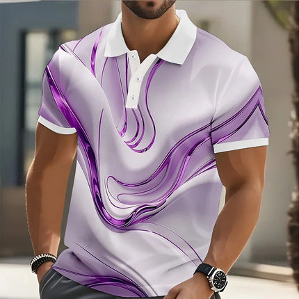 Men's Abstract Geometric Polo Short Sleeve Shirts Lapel Business Casual Athleisure Daily Wear 3D Print Buttons Spring 2026