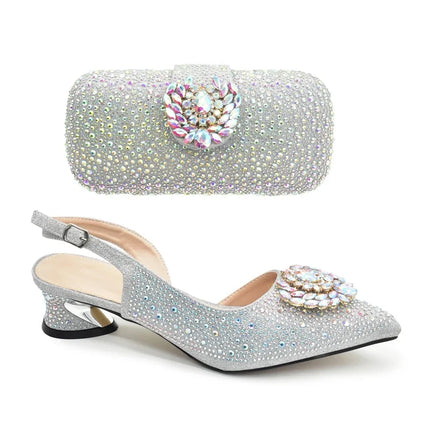 New Design African Women Matching Shoes and Bag Set Decorated with Rhinestone Luxery Shoes Women Wedding Shoes for Women Bride