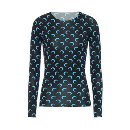 New Printed Mesh Women Base Shirt Spring Autumn Fashion Casual Long Sleeved Sun Protection Ice Silk Inner Layer Women's T-Shirt