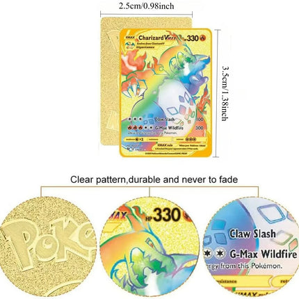 Pokemon English Metal Card Anime Pikachu Charizard Mewtwo Blastoise  Vmax Shiny Letters Game Collection Card Kids Toy Gifts