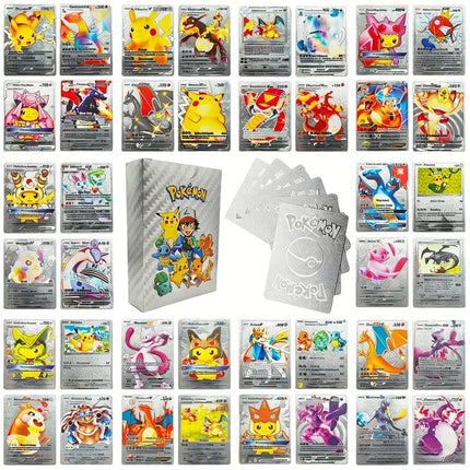 Spain Pockmarked 55 Pokemon Table Game Cards Gold Foil Card Silver Foil Black Foil Multilingual. Pokemon Card Anime
