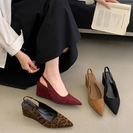 Summer Cover Toe Women Leopard Sandals Fashion Wedges Heel Slingback Mule Ladies Party Dress Pumps Shoes Zapatos De Mujer
