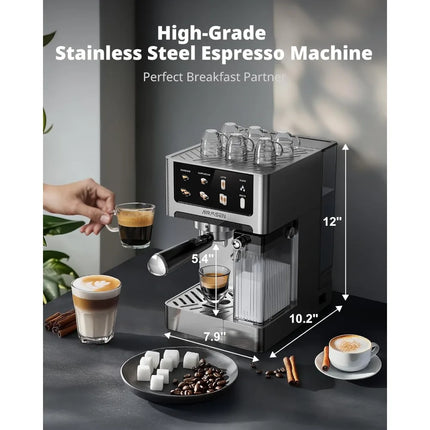 20 Bar Professional Espresso Machine with Auto Milk Frother, Dual Boiler Touchscreen Compact Coffee Maker 60oz Water Tank