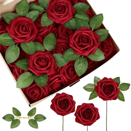 Rose Artificial Flowers 15/25/100pcs Foam Fake Roses Wedding Bouquets Centerpieces Mothers Day Valentines Gifts Party Decoration