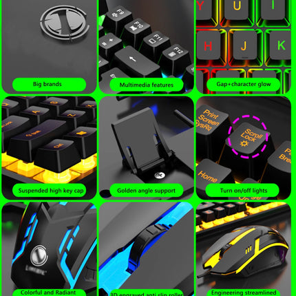 Colorful And Dazzlingly Glowing Gaming Mechanical Wired Keyboard And Mouse Set, Suitable For Desktop Computers And - product