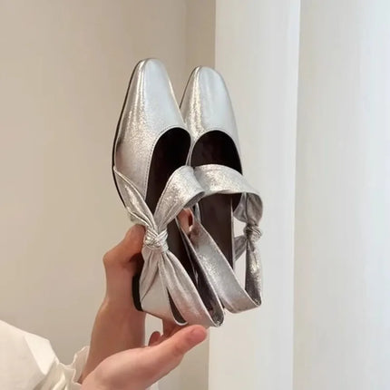 Square Toe Kink One Strap Sandals Summer Block Heel Back Trip Strap Fashion Baotou Women's Shoes