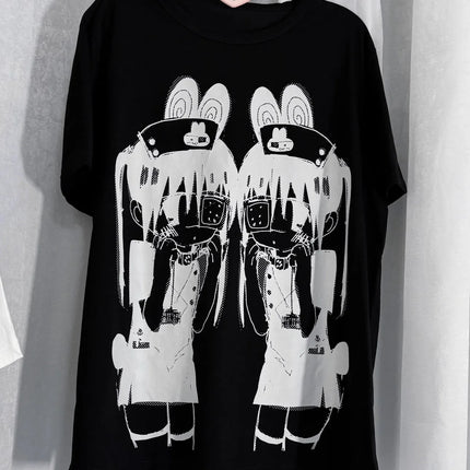 Y2k women clothing arcane Short Sleeve Black Tops Cool Cute Subculture Round Neck T Shirt 2000s Harajuku Punk Japanese Tees tops