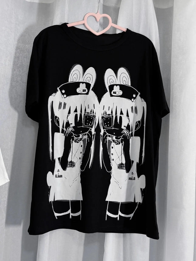 Y2K Damenbekleidung geheimnisvolle Kurzarm Schwarze Tops Cool Süße Subkultur Rundhals T-Shirt 2000er Harajuku Punk Japanische T-Shirts Tops