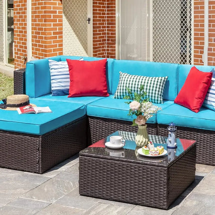 Customized 5Pcs All Weather Wicker Patio Sofa Set Outdoor Rattan Sectional Small Leisure Furniture Seating Couch For Backyard Ga