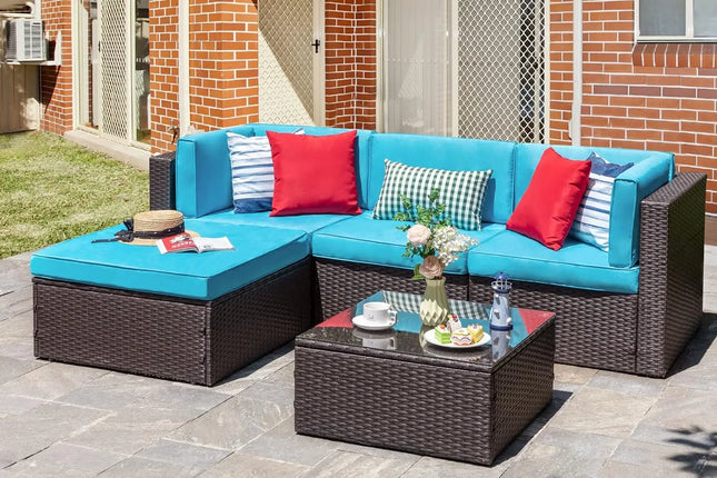 Customized 5Pcs All Weather Wicker Patio Sofa Set Outdoor Rattan Sectional Small Leisure Furniture Seating Couch For Backyard Ga