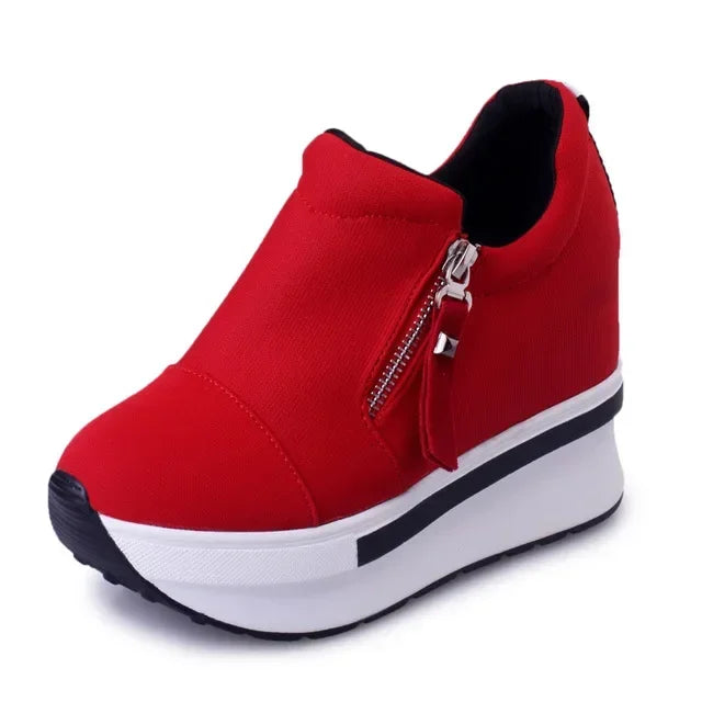 2024 Platform Sneakers Women Red Casual Comfortable Hidden Heel Shoe Black Canvas Shoes Wedge Heels Sneaker Tenis De Mujer