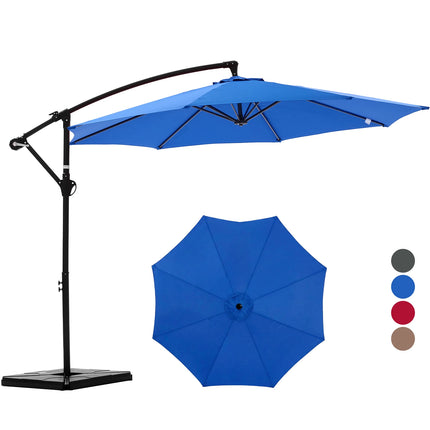 JHK 9.8FT Outdoor Offset Patio Umbrella with Base Hanging Cantilever with Easy Tilt Adjustment UV Protection 8 Sturdy Ribs