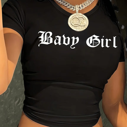 2000s 90s Girls Letter Print Graphic Cropped Short Sleeve Crew Neck Casual Crop Top for Spring & Summer Women's Clothing T-shirt