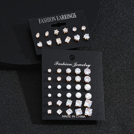 21 Pcs White Shiny Wedding Earrings Set For Women Men Fashion Vintage Crystal Star Heart Design Studs Trendy Jewelry Gifts 2024