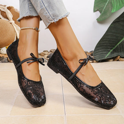 Spring/ Summer Elegant Square Toe Sexy Mesh Ballet Flat Shoes Fashionable Best Selling New Comfortable Large Size Women's Shoes