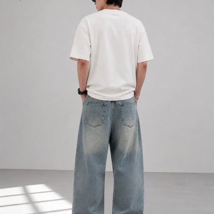 UP.THE Men Light Washed Baggy Wide Leg Jeans, Y2K Oversized Loose Plain Denim Pants, Minimal Basic Streetwear Trousers for Daily Casual Outfits