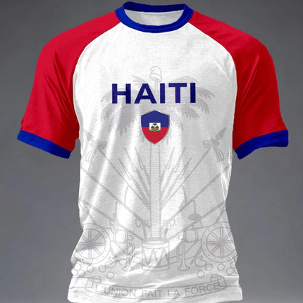 2026 New Haiti Blue Football Jersey Men's Crew Neck Sportswear with "HAITI" Text & Flag Print Casual & Training Tops Tees