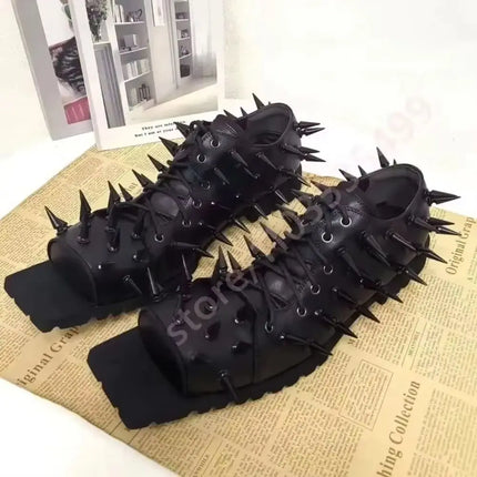 Women's Black Leather Hog Toe Boots Punk Y2K Chunky Heel Lace-Up Casual Spiked Pumps Street Fashion Spring 2026