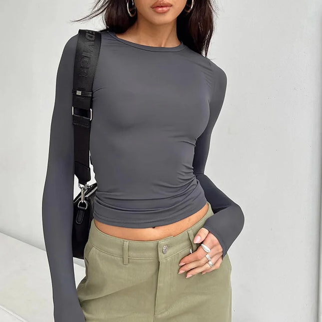 Women Casual Long Sleeve T-Shirts Spring Autumn Solid Slim Fit Pullovers Tees Shirts Female Streetwear - product image 7