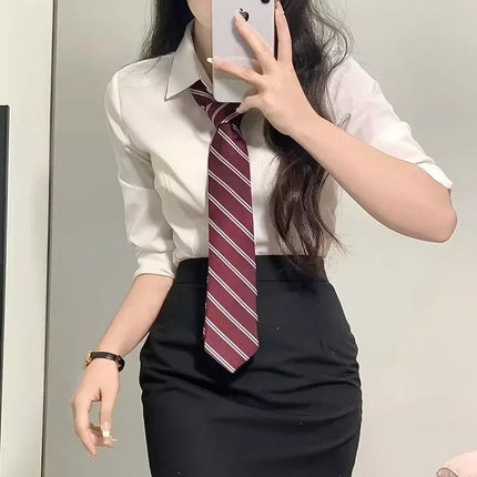 Preppy Style White Shirts Korean Slim Long Sleeve Office Shirt Spring Button Lapel Short Blouse