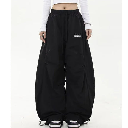Y2K Black Striped Women Cargo Pants Korean Fashion Wide Leg Baggy Trousers Streetwear Autunm Harajuku Hip Hop Oversized Loose