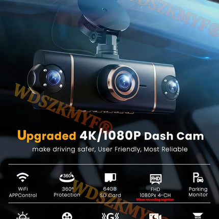 4K Quad Lens Car Camera WIFI Dashcam 360° Coverage Car DVR 24H Parking Monitor Starlight Night Vision Car Security Accessory