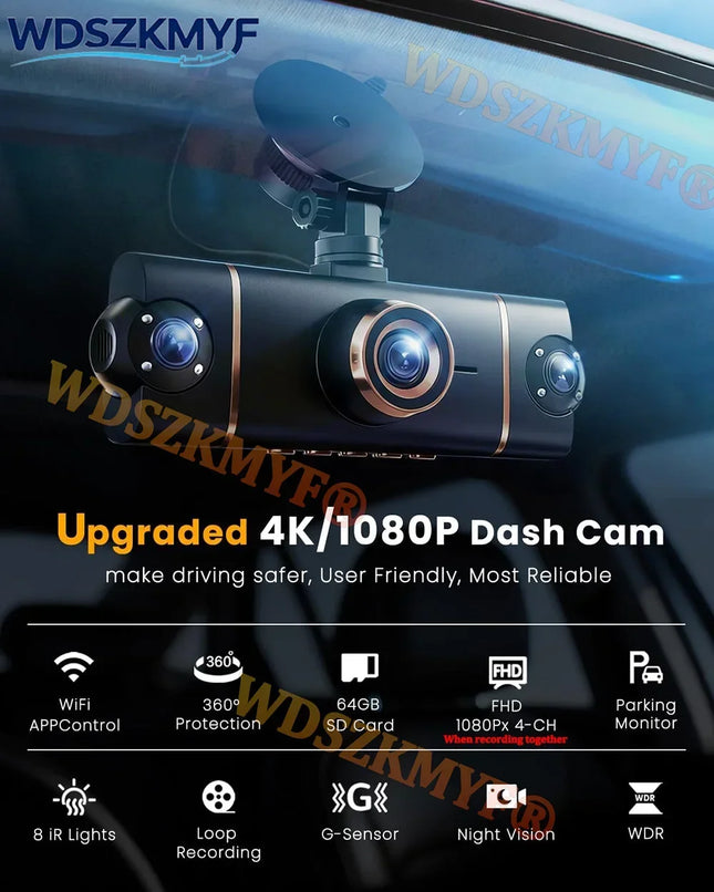 4K Quad Lens Car Camera WIFI Dashcam 360° Coverage Car DVR 24H Parking Monitor Starlight Night Vision Car Security Accessory