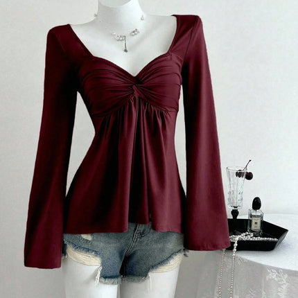 Spring and Autumn New French Design with Twisted Chest, Fashionable Style, Autumn and Winter Hoodie, Long Sleeve Top for Women