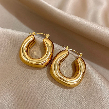 Chunky Chubby Stainless Steel Earrings for Women Simple Fashion Punk Gold Plated U-Shaped Hoop Earrings Waterproof Jewelry