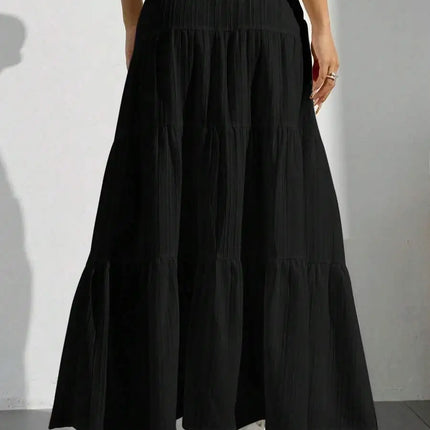 European and American Cross-Border New Style Wish Spring and Summer Women's Skirts, Tie-Strap Spliced Flared Skirts, Loose Long