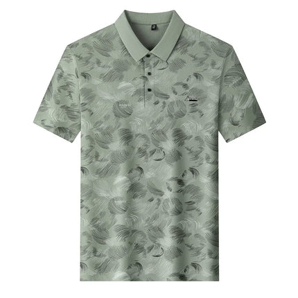 Mens Feather Print Short Sleeve Polo Shirts Classic Casual Tops Soft Comfortable Breathable Shirts